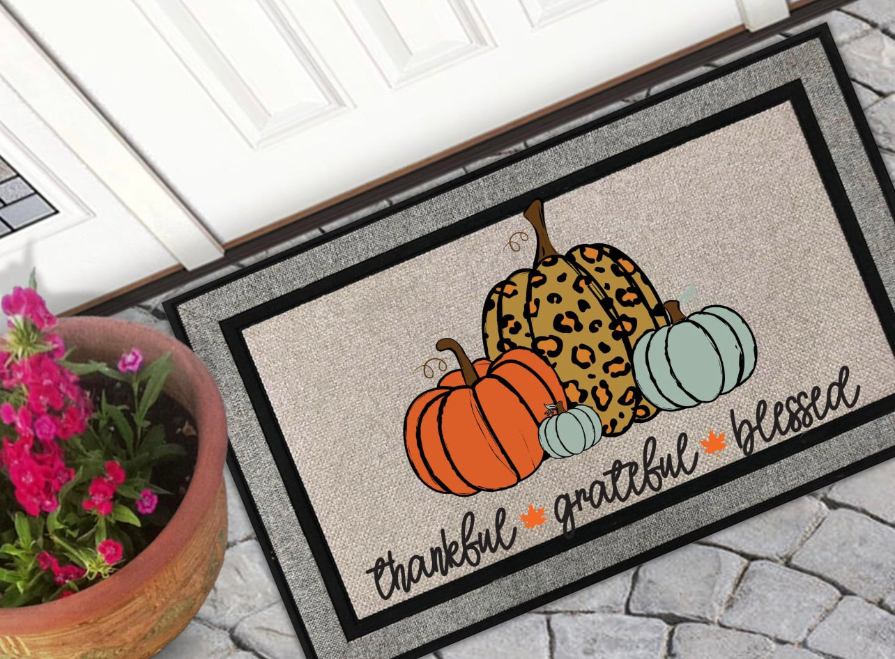 Thankful Grateful Blessed Pumpkin Doormat