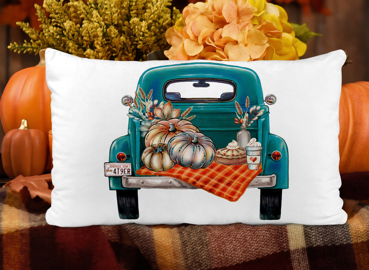 Teal Truck Fall Pillow