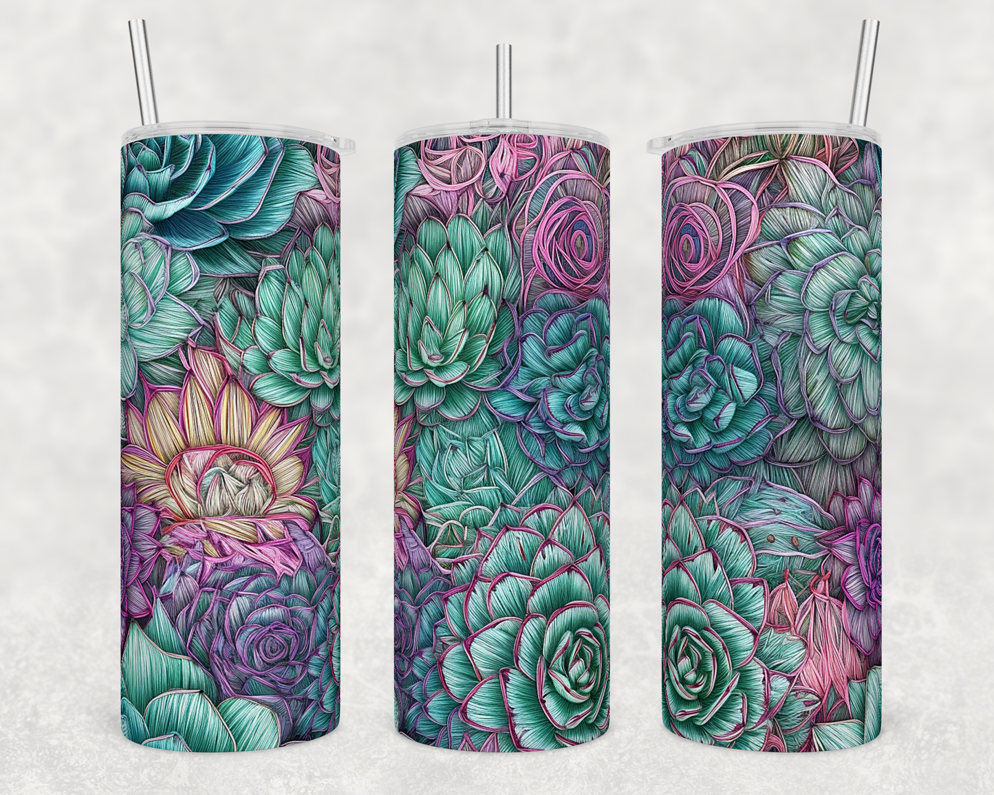 Embroidered Succulent 20 oz Tumbler