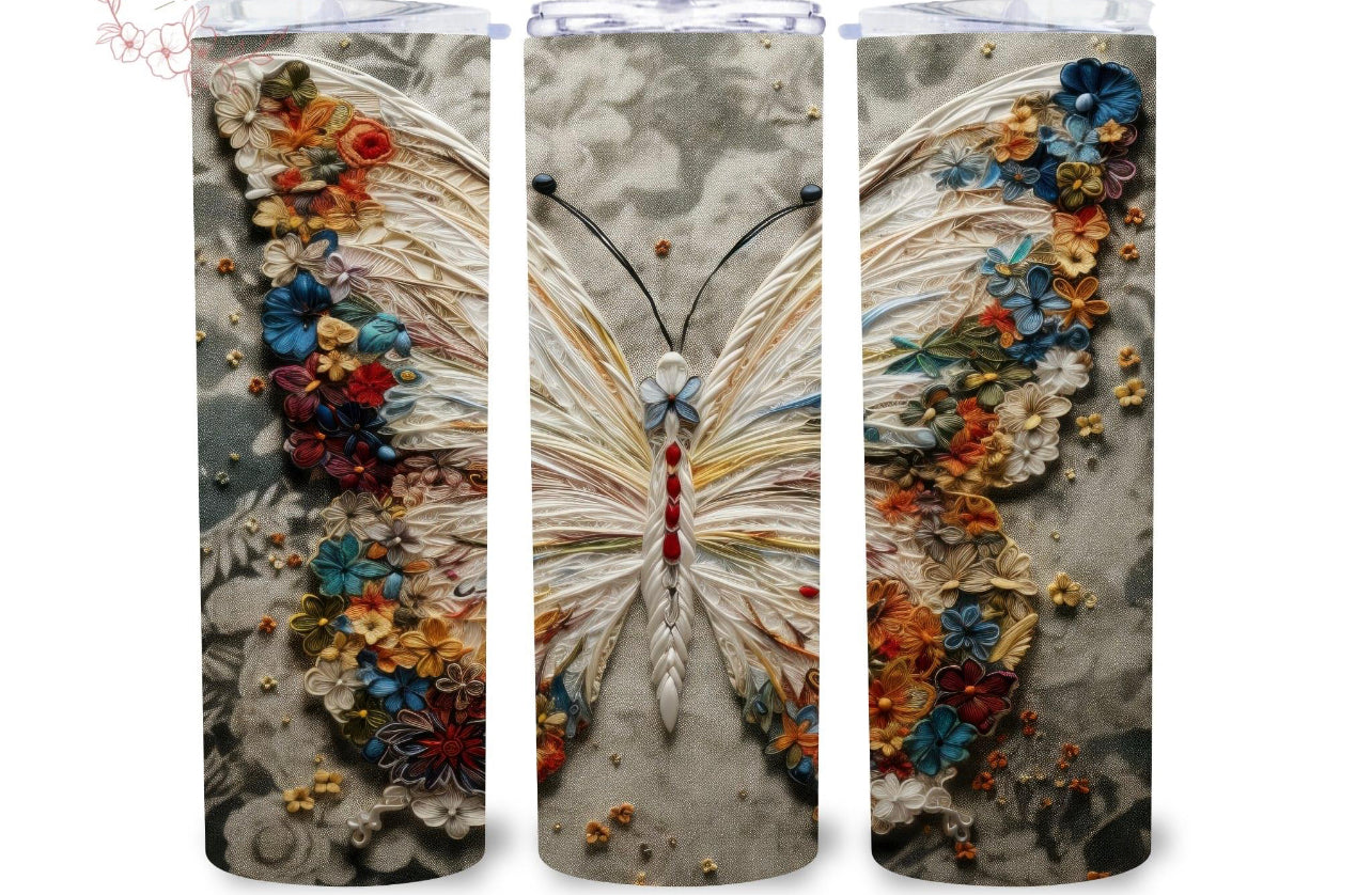 Embroidered Effect Butterfly 20 oz Tumbler