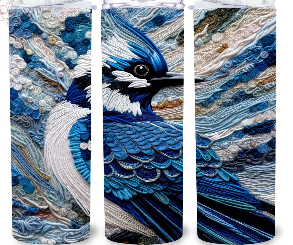 Embroidered Blue Jay 20 oz Tumbler