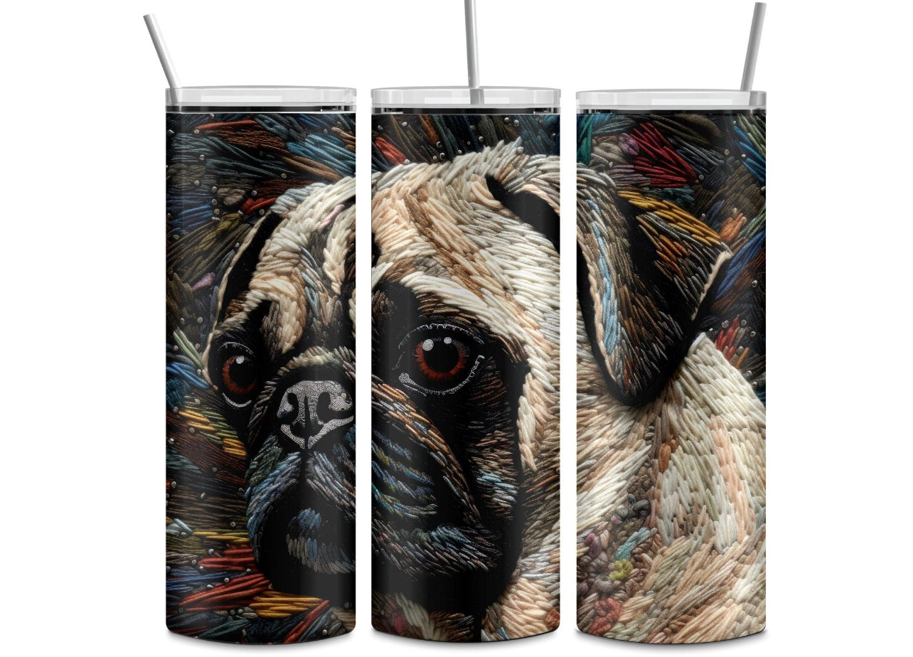Embroidery Look Pug 20 oz Tumbler