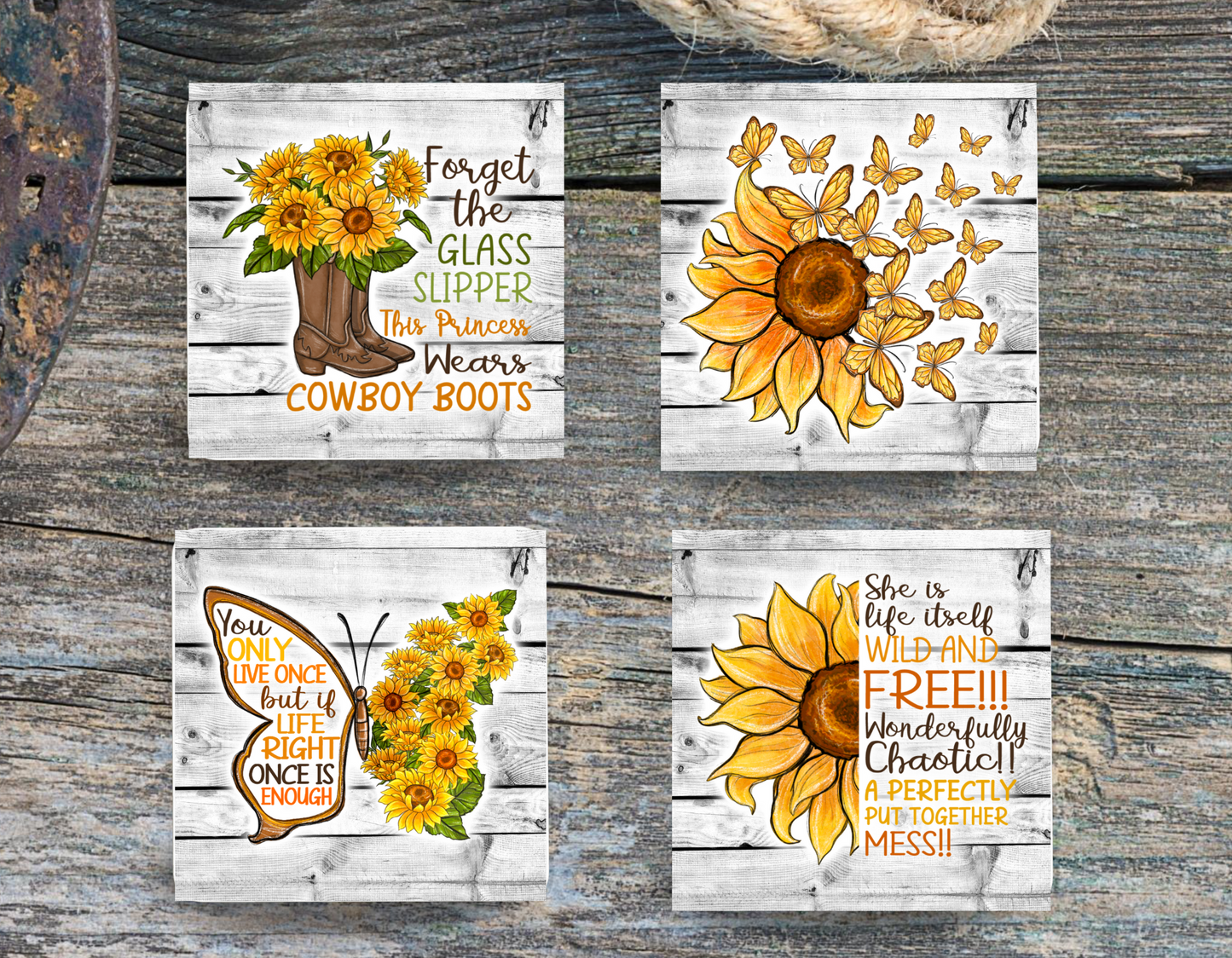 Sunflowers & Cowboy Boot Coaster Set