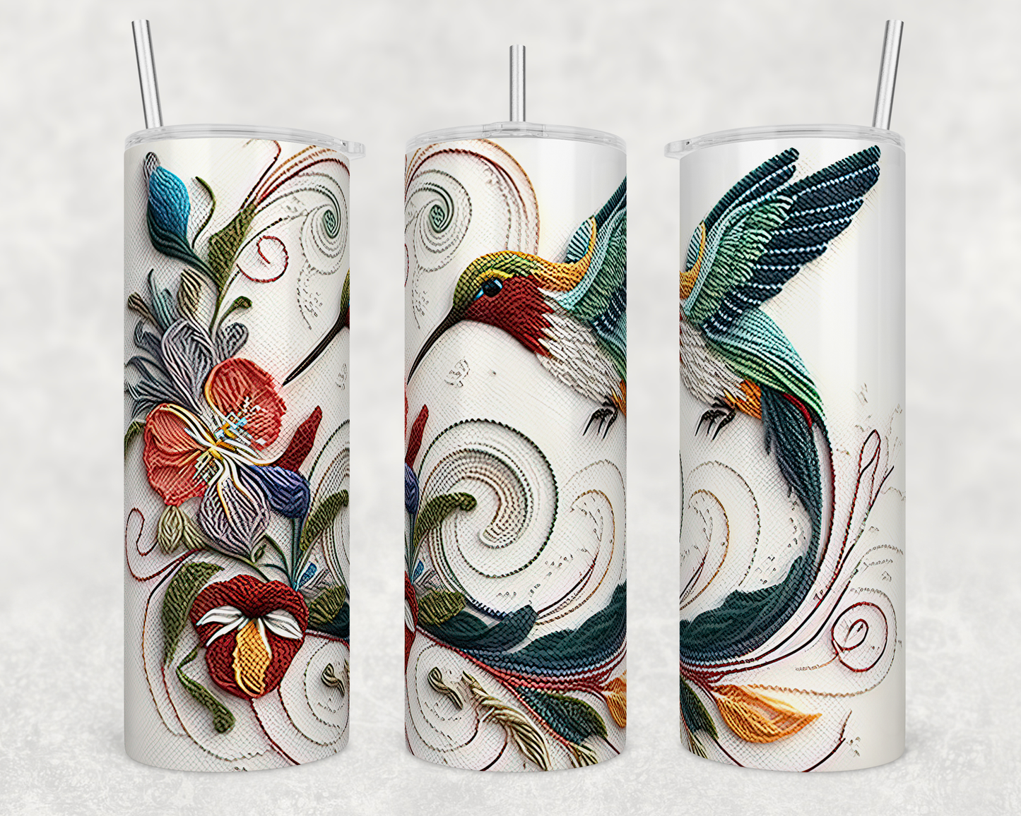 Embroidered Hummingbird 20 oz Tumbler