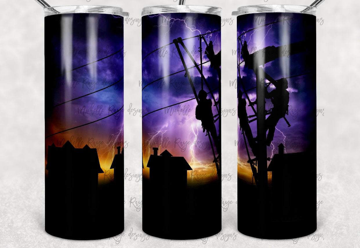 Lineman Working Hard 20oz Skinny Tumbler
