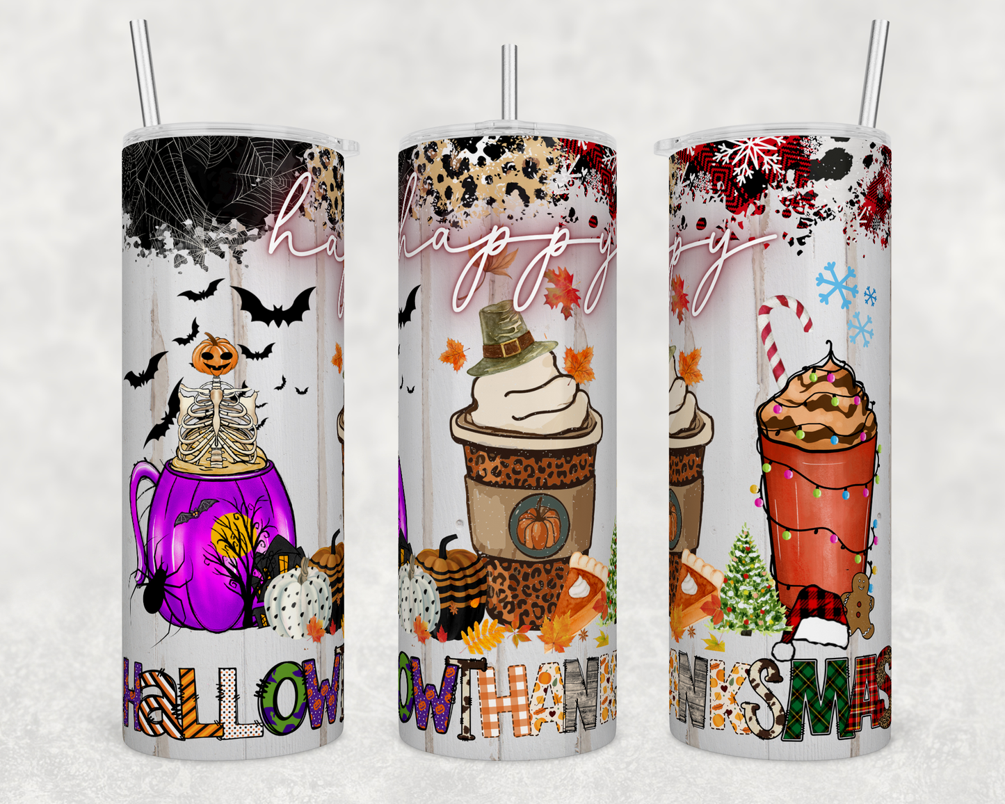 Happy Hallothanksmas 20oz Skinny Tumbler