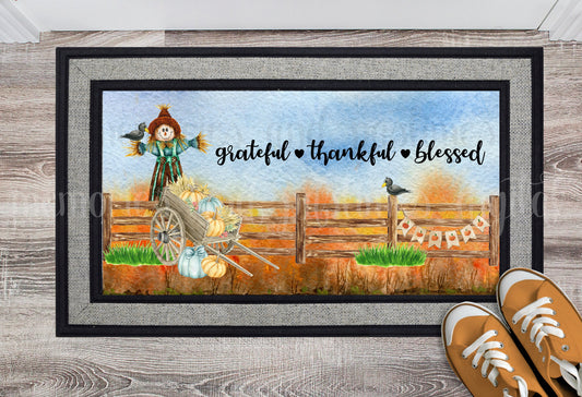 Grateful Thankful Blessed Scarecrow Doormat