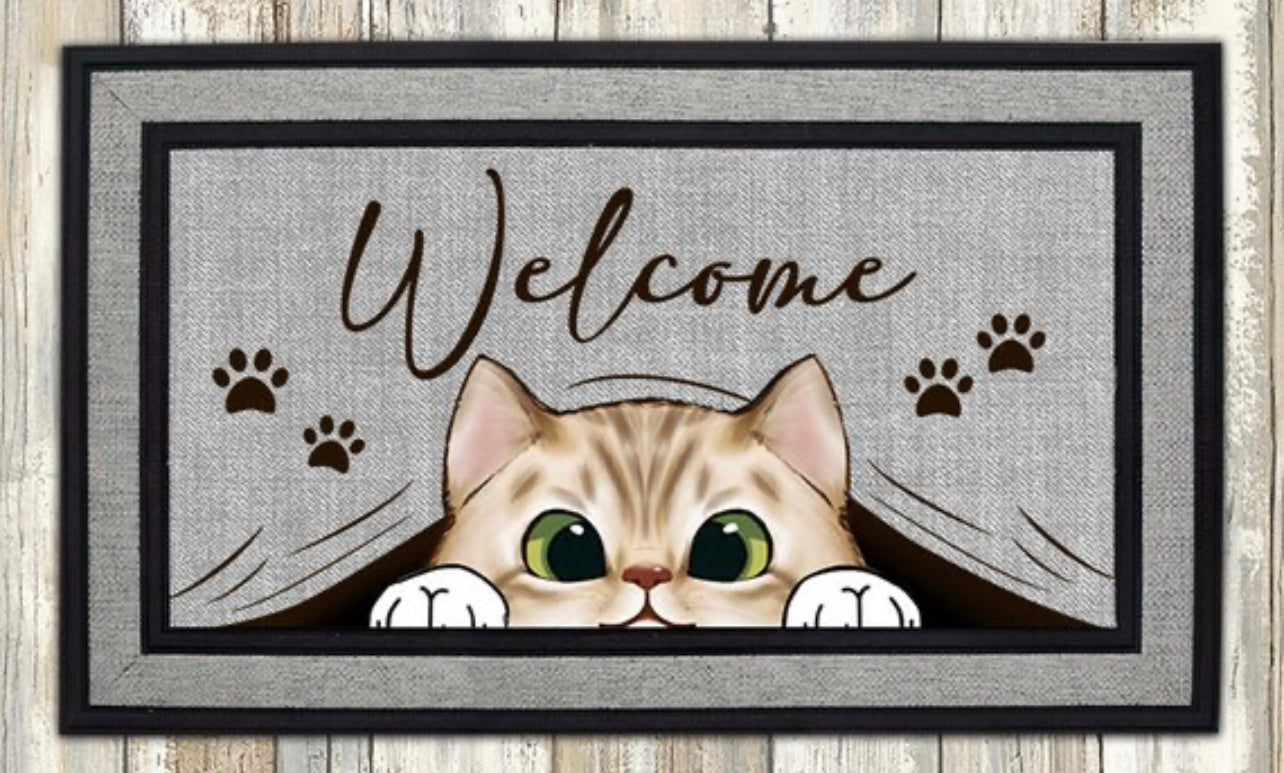 Welcome Peeking Kitty Doormat