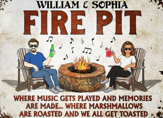 Personalized Around the Fire Pit Metal Sign