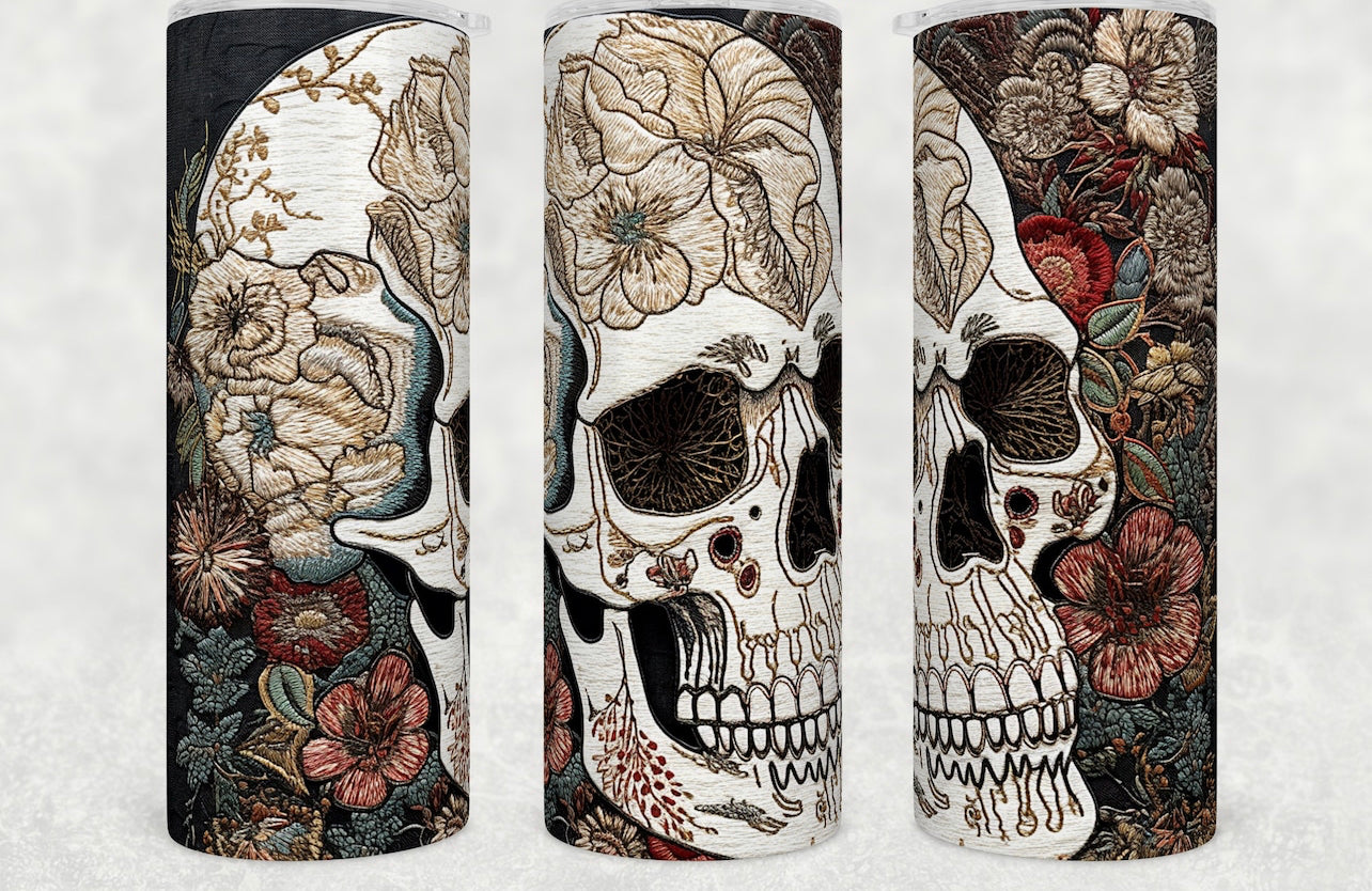 Embroidered Skull 20 oz Tumbler