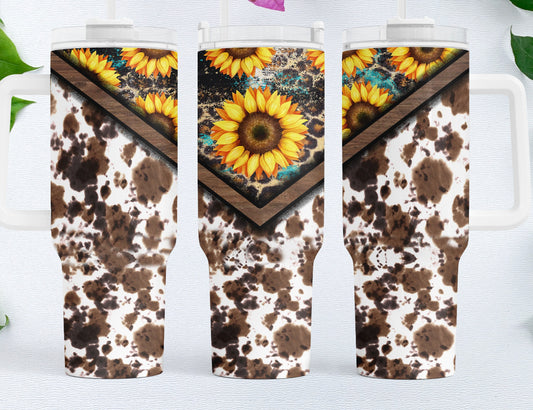 Sunflowers & Cowprint 40 oz Tumbler