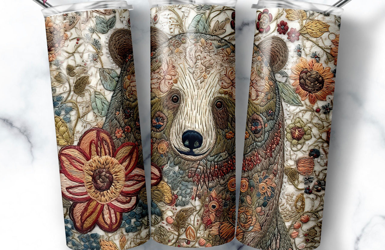 Embroidered Bear 20 oz Tumbler