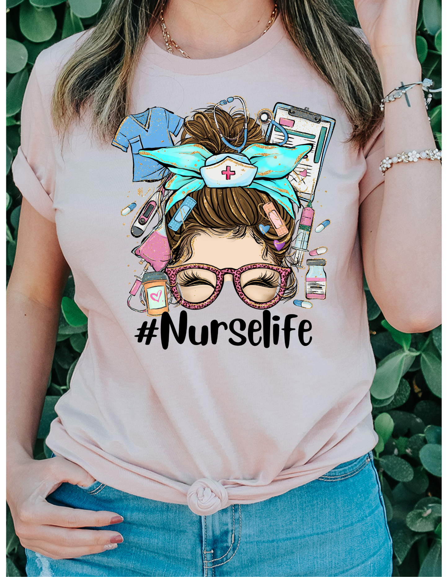 Nurse Life Messy Bun T Shirt