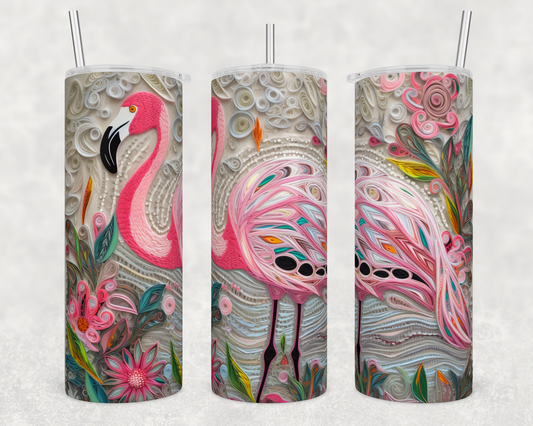 Flamingo Embroidered Effect 20 oz Tumbler