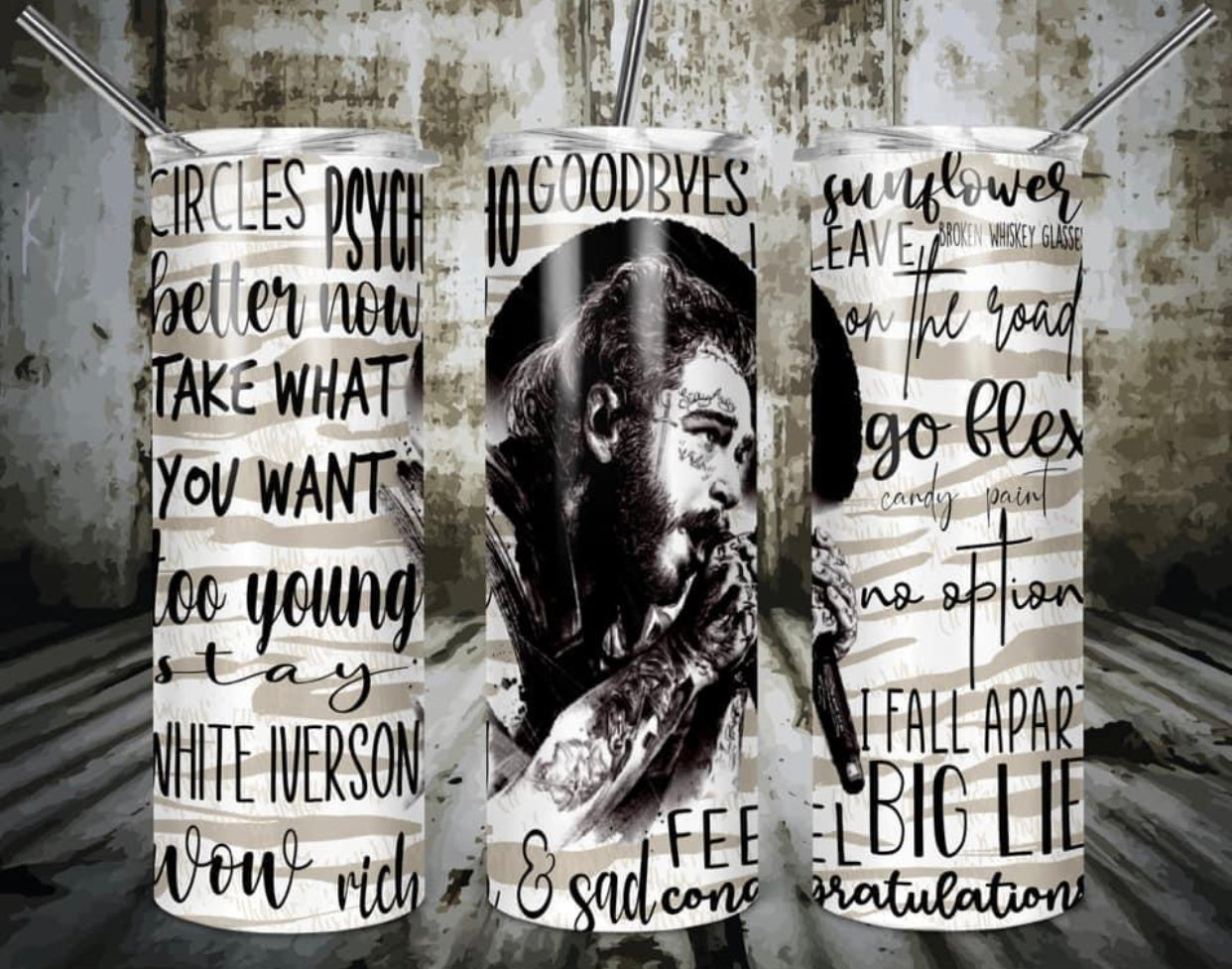 Post Malone Song Collage 20 oz Skinny Tumbler