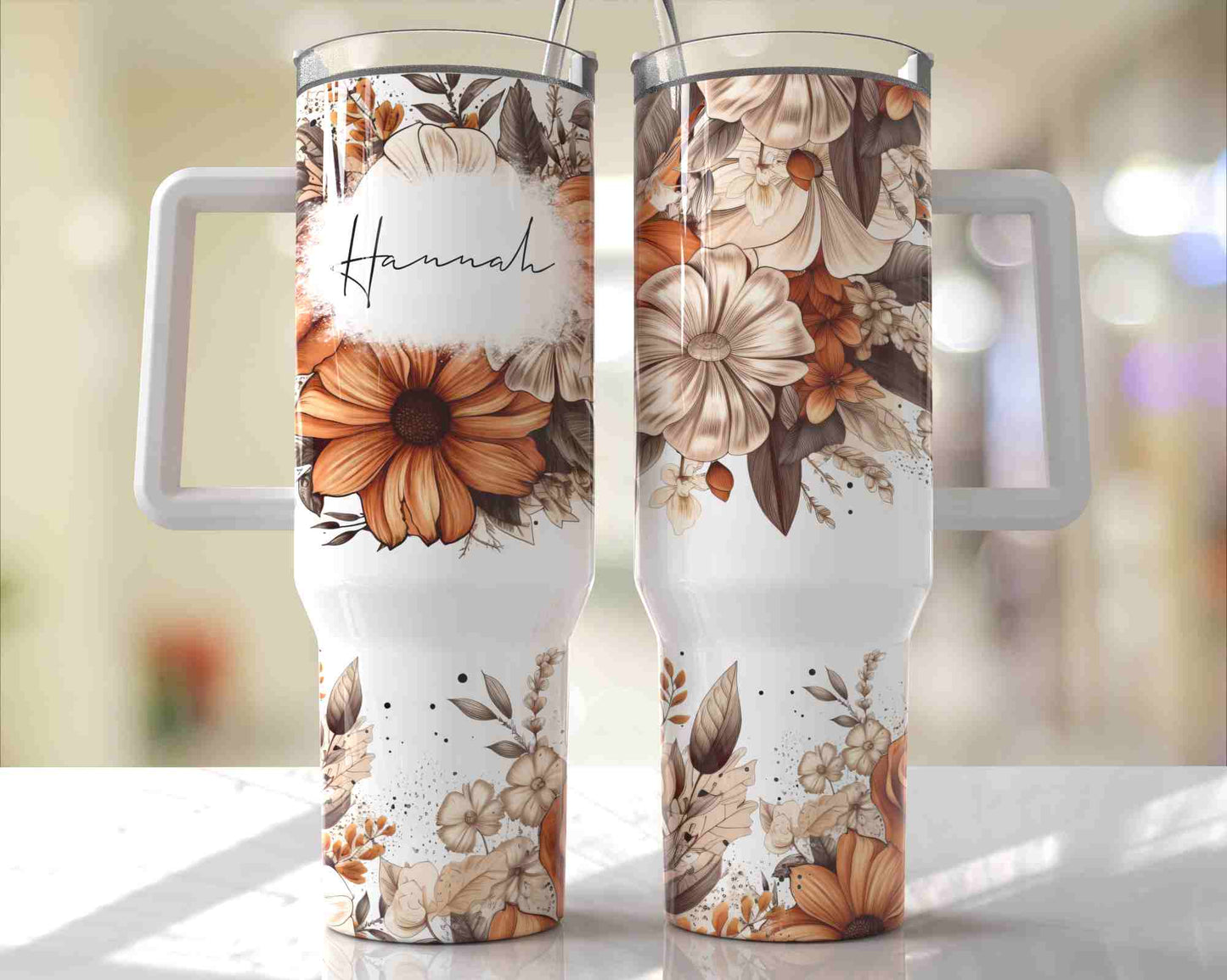 Floral Personalized 40 oz Handled Tumbler