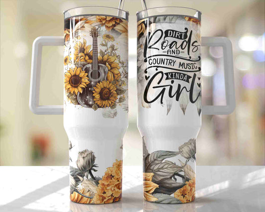 Dirt Roads & Country Music 40 oz Handled Tumbler