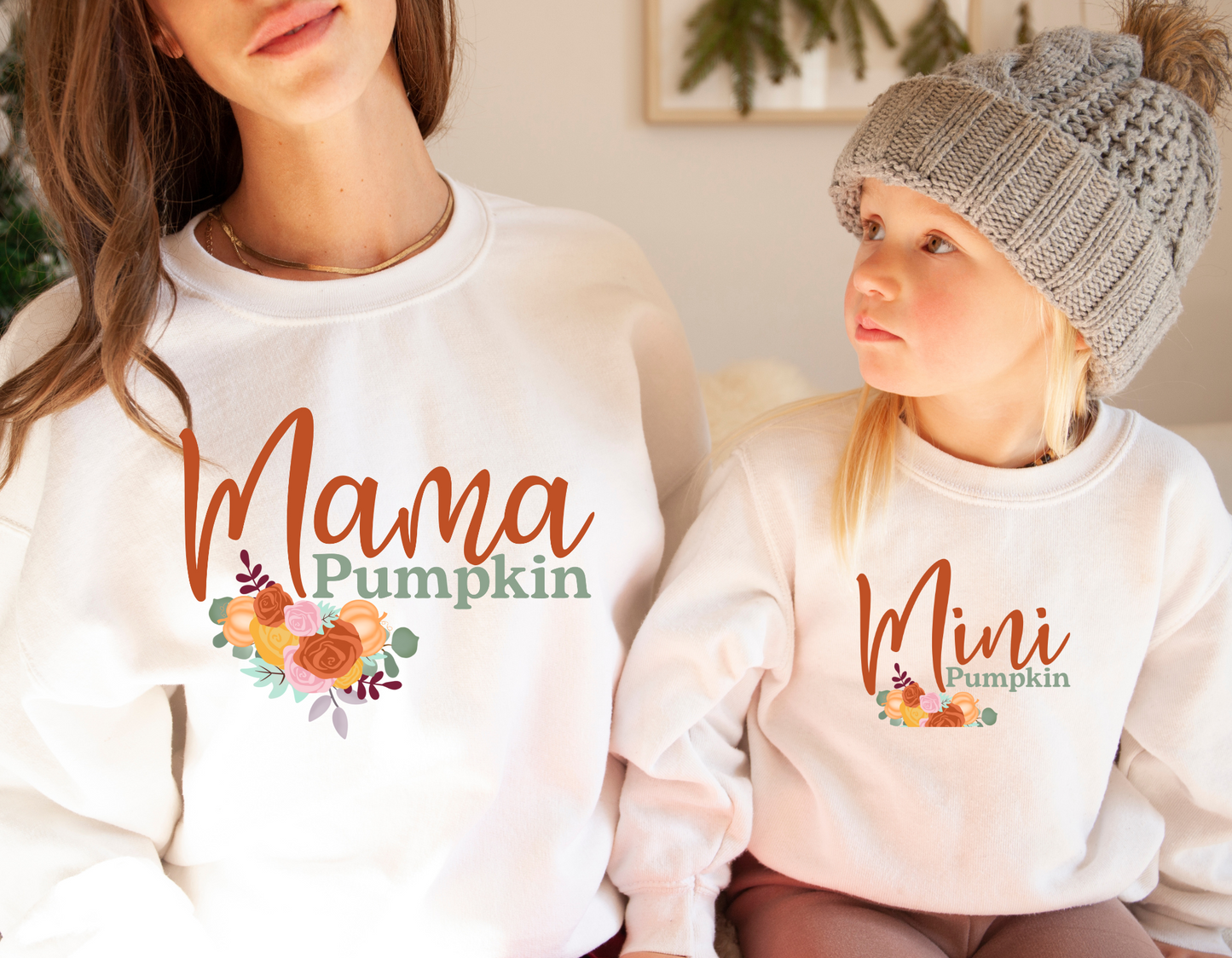 Mama Pumpkin & Mini Pumpkin Floral Sweatshirts