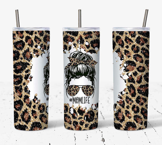 Mom Life Leopard 20 oz Skinny Tumbler