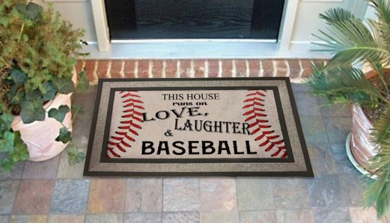 Love , Laughter & Baseball Door Mat