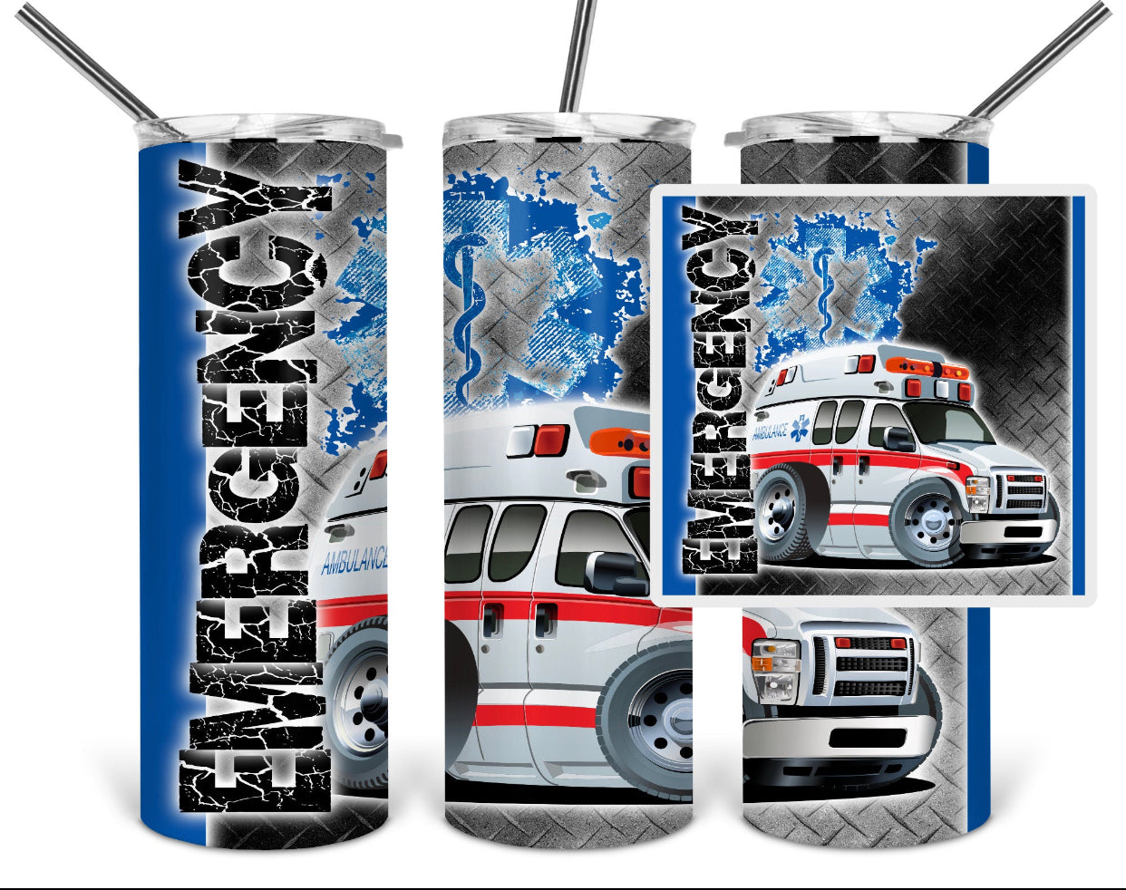 Emergency Cartoon Ambulance 20 oz Skinny Tumbler