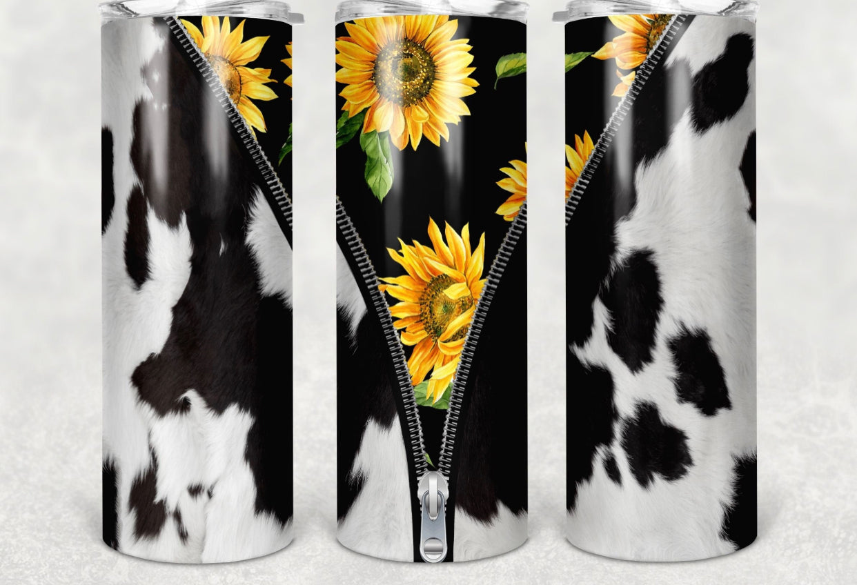 Cowprint with Sunflowers 20 oz Skinny Tumbler