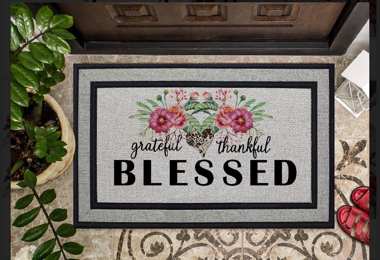 Grateful Thankful Blessed Doormat