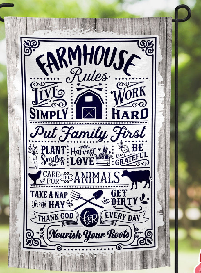 Farmhouse Rules Garden Flag