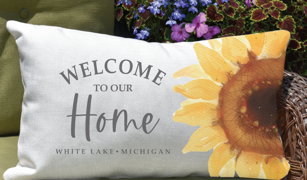 Welcome to Our Home Sunflower Lumbar Pillow