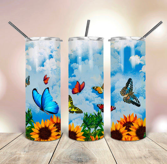 Butterflys and Sunflowers 20 oz Skinny Tumbler