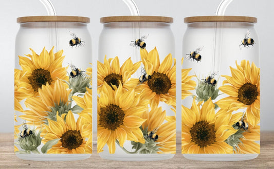 Sunflowers Frosted Glass 16 oz Tumbler