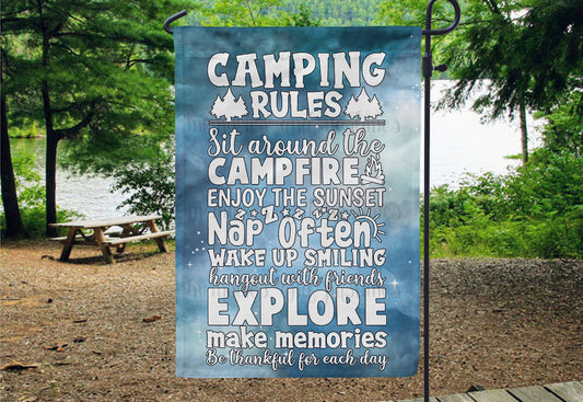 Camping Rules Blue Garden Flag