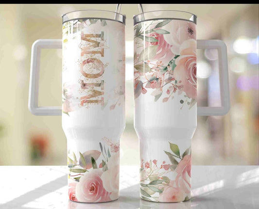 Floral Mom 40 oz Handled Tumbler