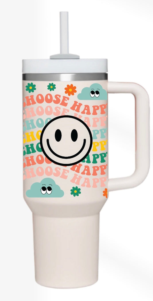 Choose Happy 40 oz Handled Tumbler