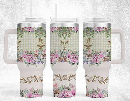 Green Checkered Floral 40 0z Tumbler