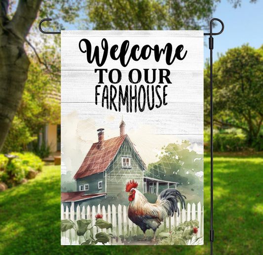 Welcome to Our Farmhouse Chicken Garden Flag