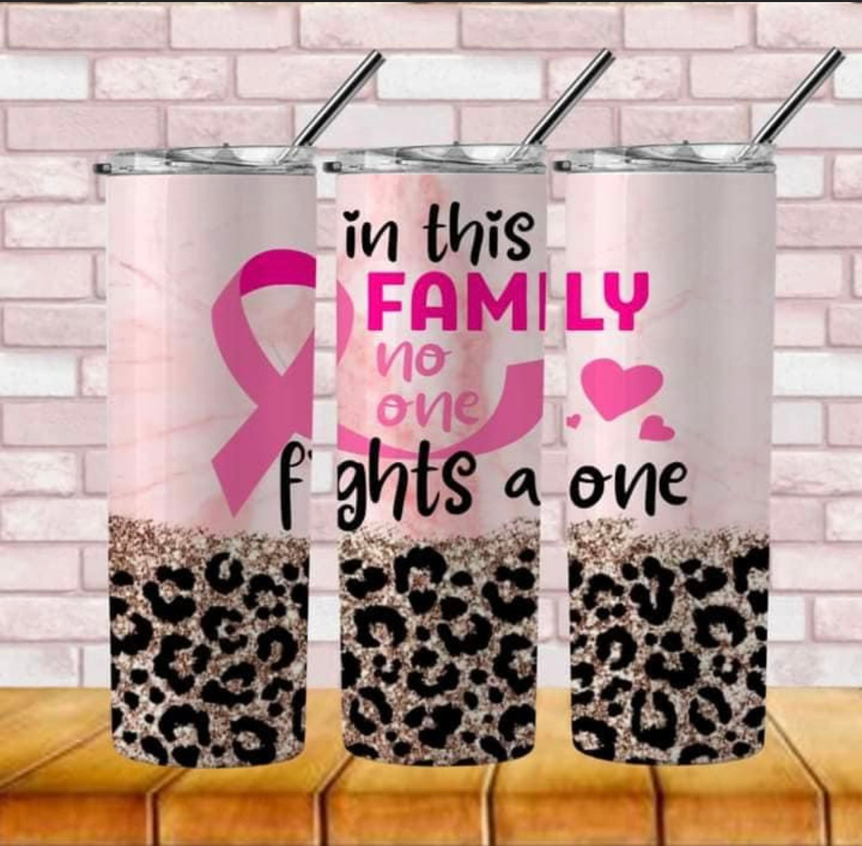 No One in this Family Fights Alone Ribbon 20 oz Skinny Tumbler