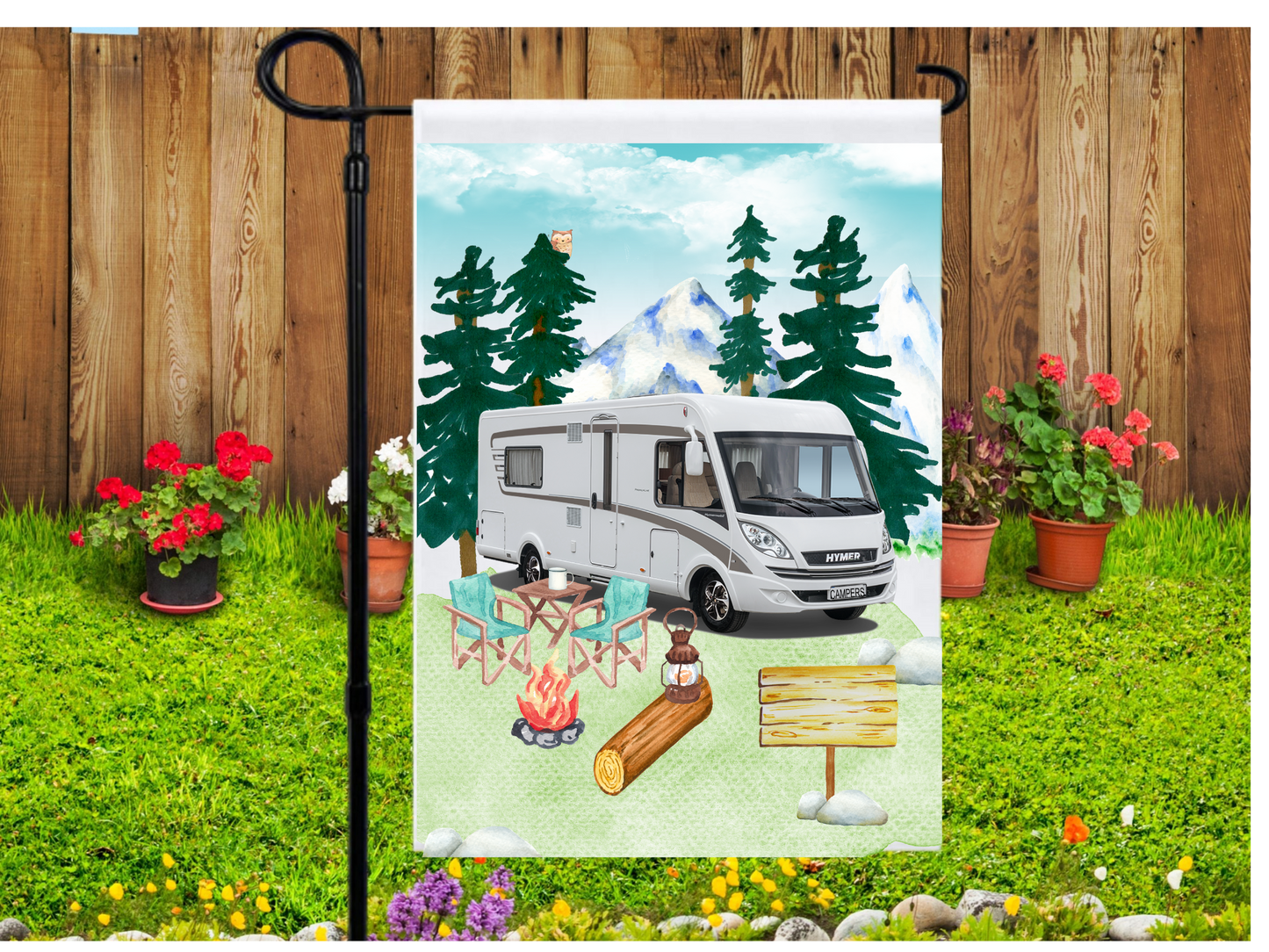 RV Camping Scene Flag