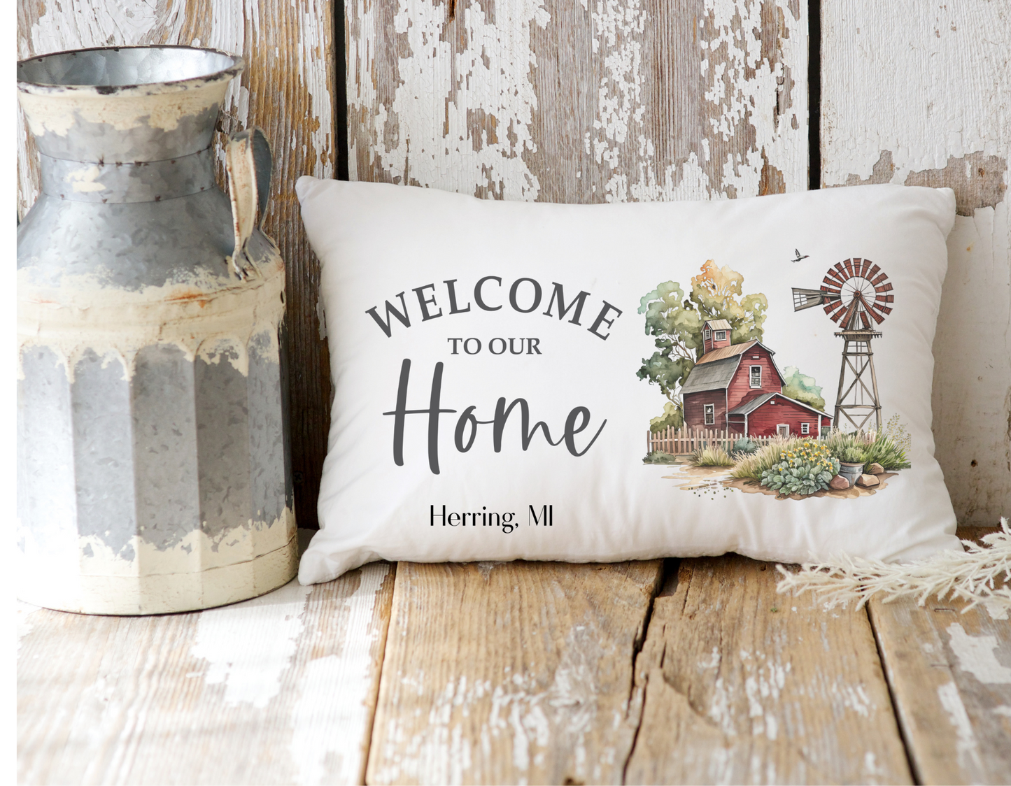 Welcome to Our Home Barn Lumbar Pillow