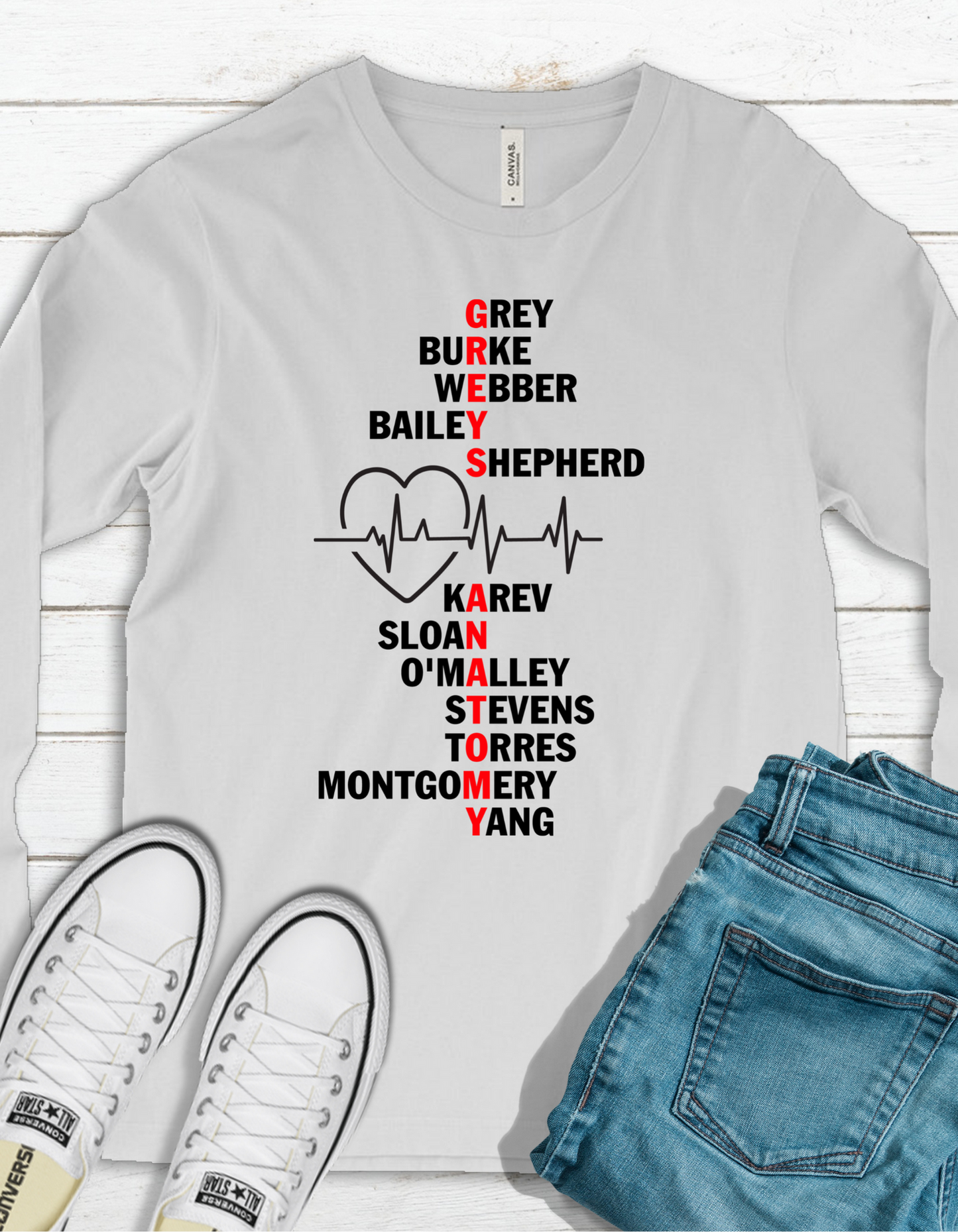 Greys Staff Names Long Sleeve TShirt