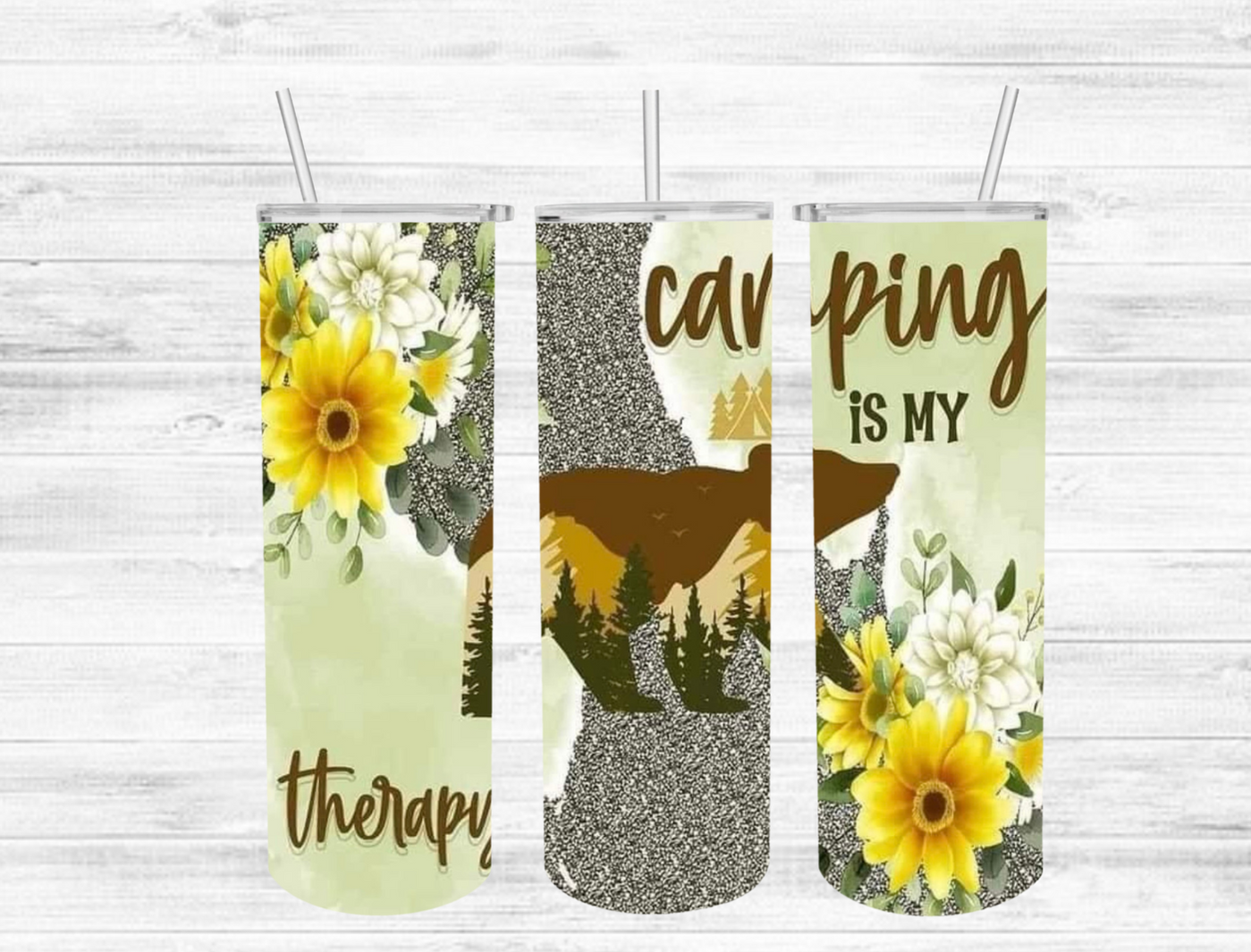 Camping is my Therapy 20 oz Skinny Tumbler