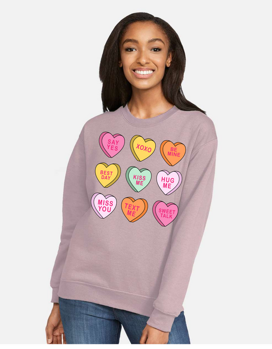 Conversation Hearts Crew Sweatshirts