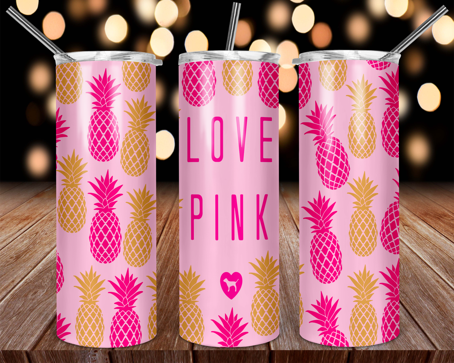 Love Pink Pineapples 20 oz Skinny Tumbler